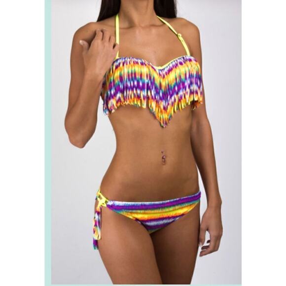 Eve's Temptation Psychedelic Fringed Push Up Bikini Swimsuit SMALL NEW Hyperpop - Picture 2 of 15